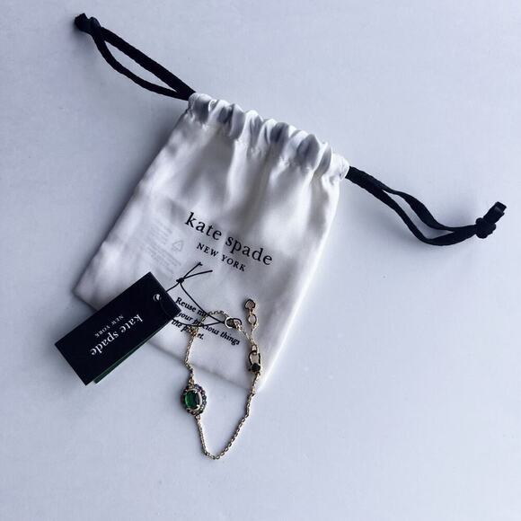 Kate Spade Elegant Gold Tone Chain Emerald Green Crystal Bracelet - Picture 2 of 9